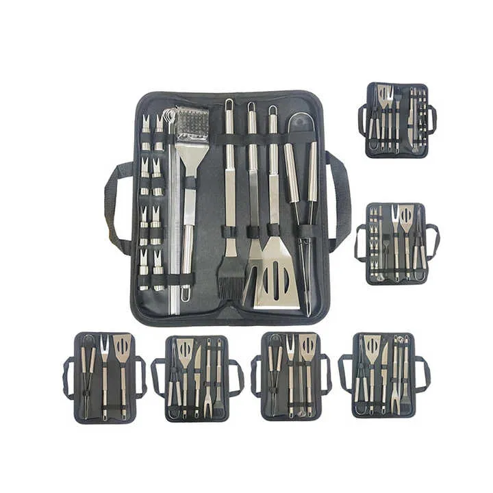 شواء أدوات الشواء مجموعة مع ملعقة شوكة ملقط و تنظيف فرشاة BBQ Grill Tools Set with Spoon Fork Tongs and Cleaning Brush for Complete Barbecue Accessories Kit with Portable Bag