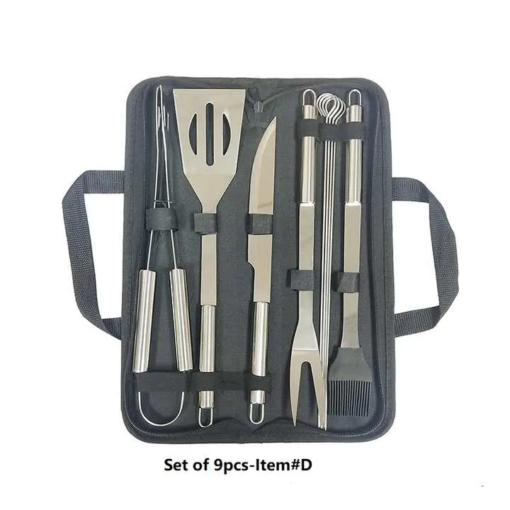 شواء أدوات الشواء مجموعة مع ملعقة شوكة ملقط و تنظيف فرشاة BBQ Grill Tools Set with Spoon Fork Tongs and Cleaning Brush for Complete Barbecue Accessories Kit with Portable Bag