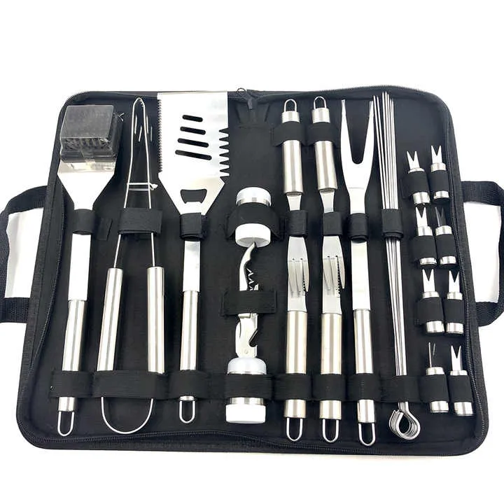 شواء أدوات الشواء مجموعة مع ملعقة شوكة ملقط و تنظيف فرشاة BBQ Grill Tools Set with Spoon Fork Tongs and Cleaning Brush for Complete Barbecue Accessories Kit with Portable Bag