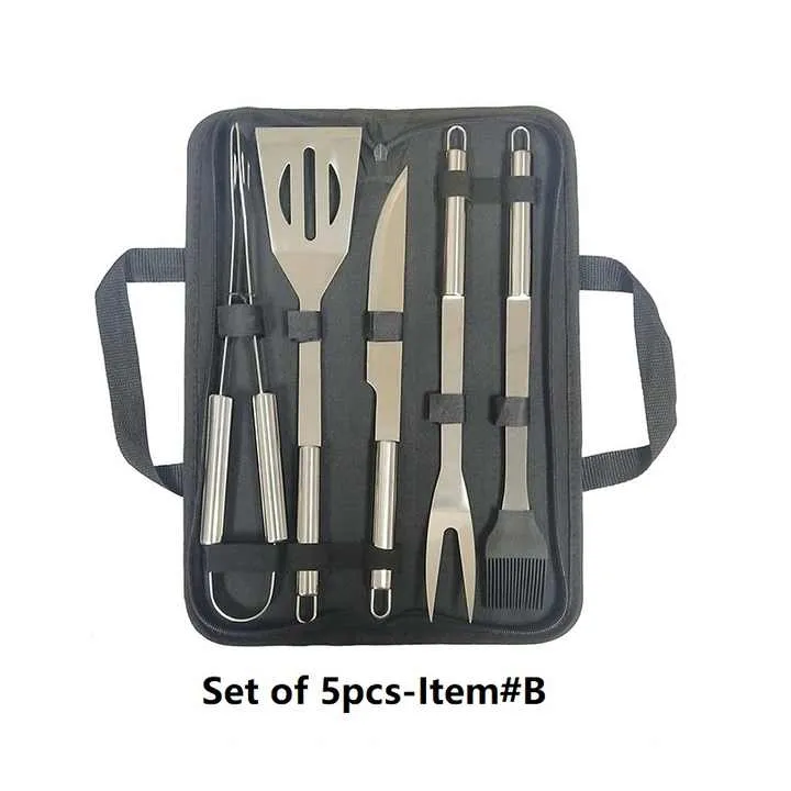 شواء أدوات الشواء مجموعة مع ملعقة شوكة ملقط و تنظيف فرشاة BBQ Grill Tools Set with Spoon Fork Tongs and Cleaning Brush for Complete Barbecue Accessories Kit with Portable Bag