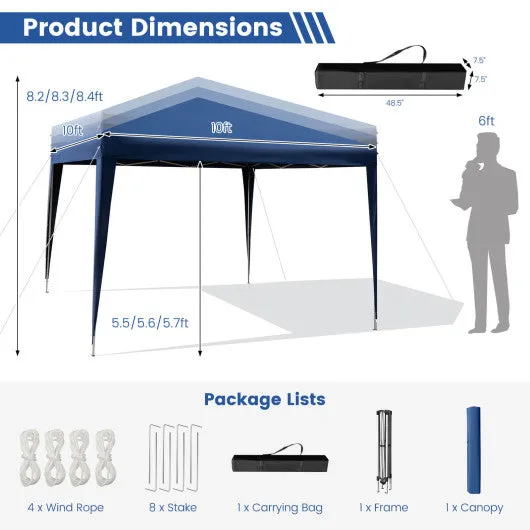 10 x 10 Feet Outdoor Pop-up Patio Canopy for  Beach and Camp-Blue