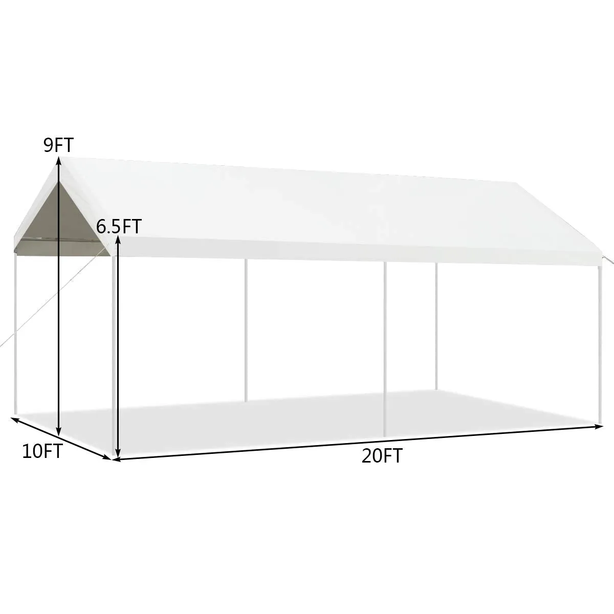 10 x 20 Feet Carport, Waterproof Car Canopy with 6 Steel Legs, Ball Bungees & Wind Rope