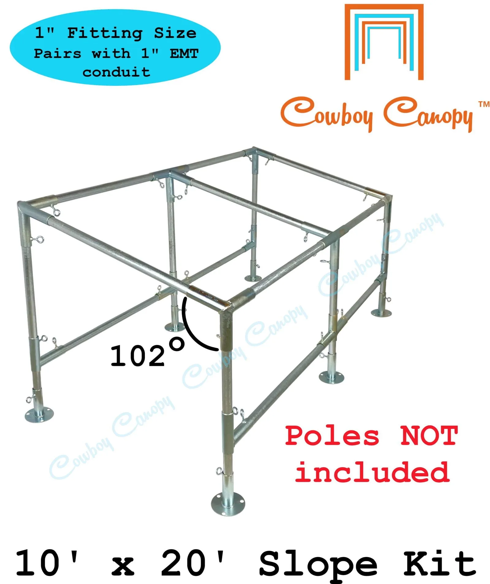 10' x 20' Slope, Lean-to Canopy Fittings Kits, DIY Metal Carport Frame Parts, 1" EMT