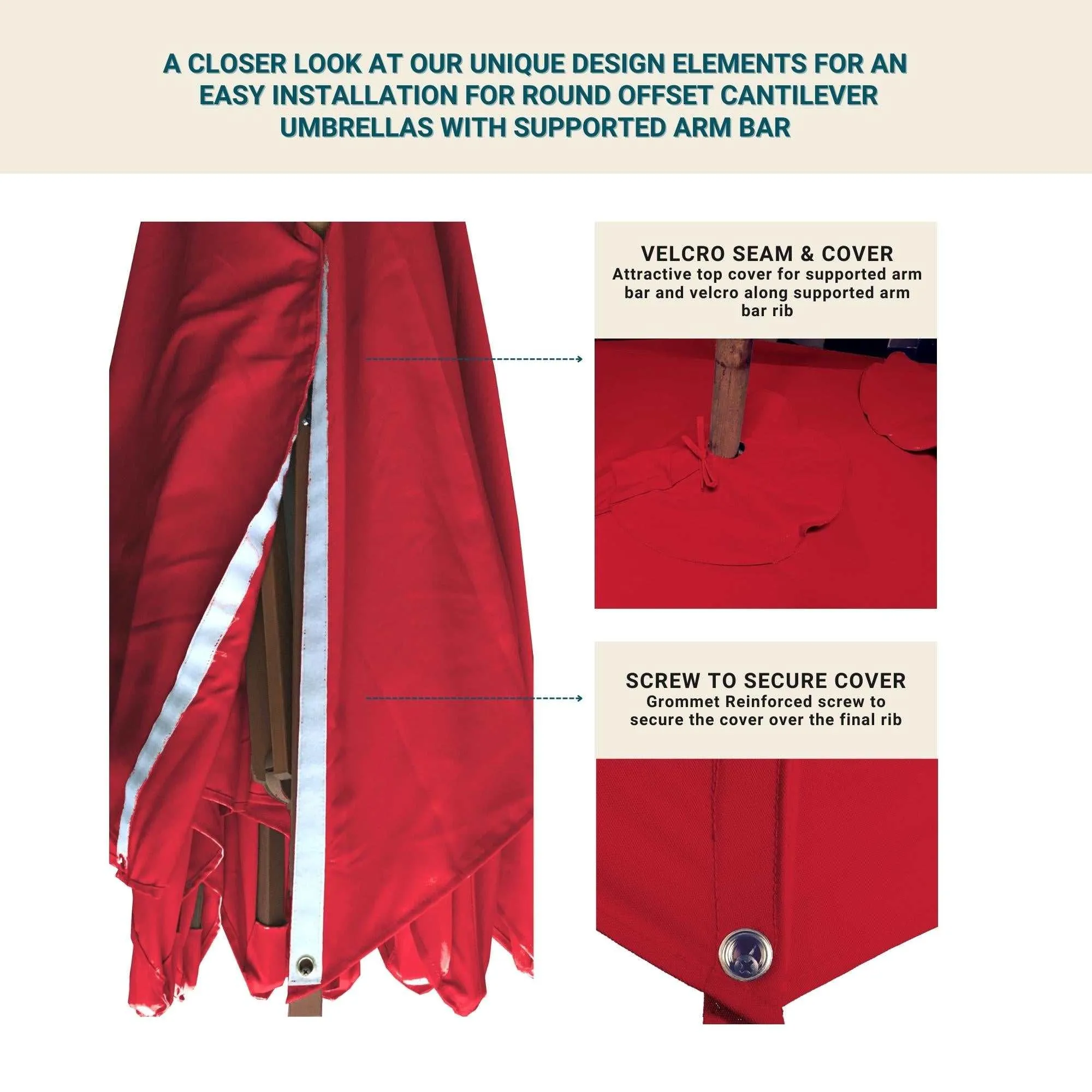 10ft Cantilever Supported Bar Umbrella 8 Rib Replacement Canopy Red