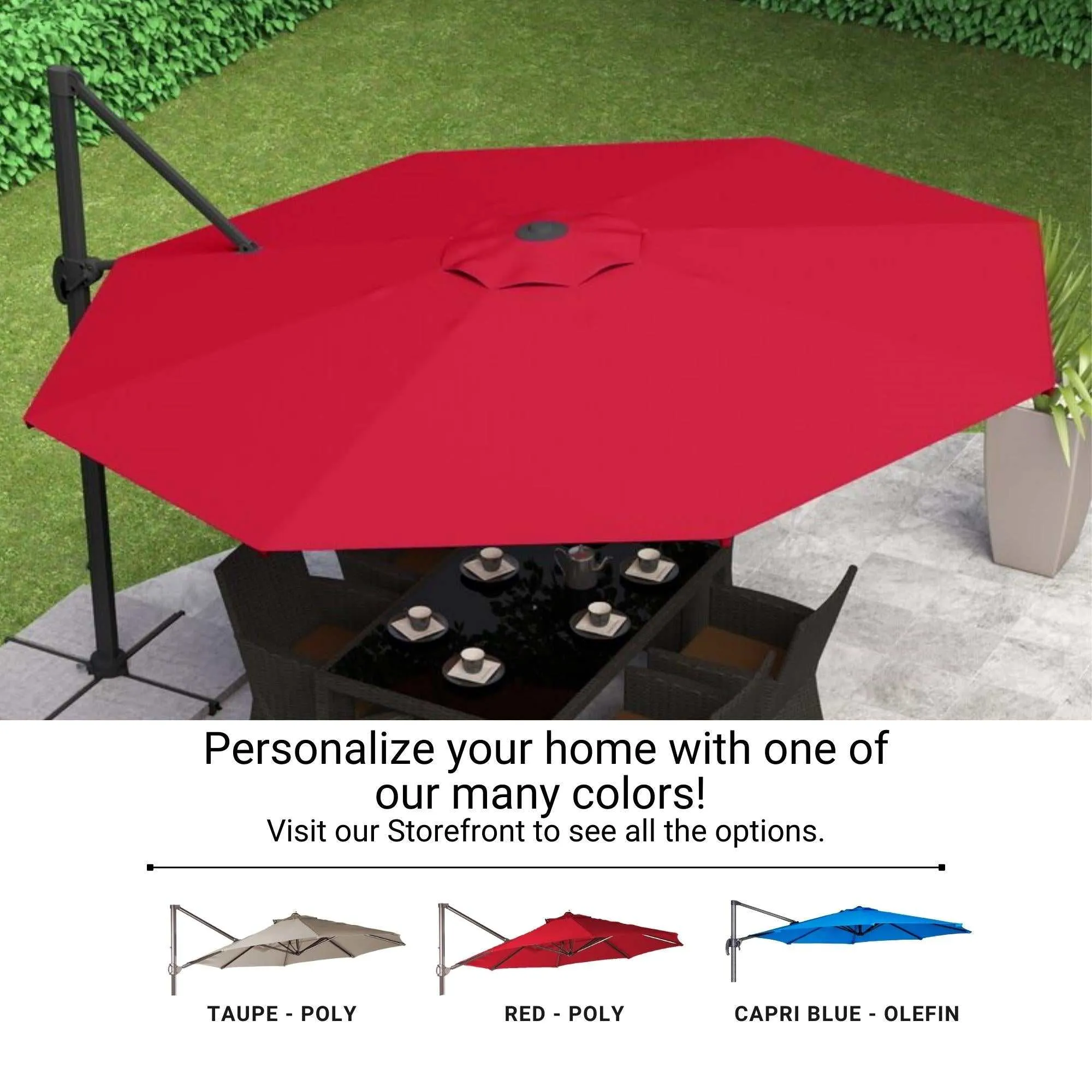 10ft Cantilever Supported Bar Umbrella 8 Rib Replacement Canopy Red