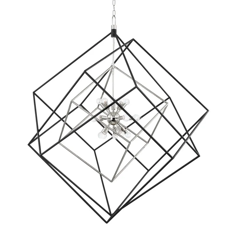 15 Light Pendant from the Roundout Collection in Polished Nickel/Black Finish by Hudson Valley