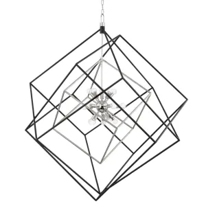 15 Light Pendant from the Roundout Collection in Polished Nickel/Black Finish by Hudson Valley
