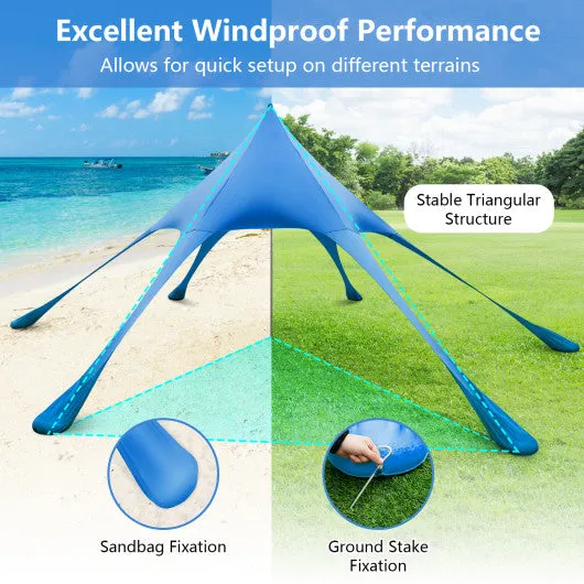 20 x 20 Feet Beach Canopy Tent with UPF50  Sun Protection and Shovel-Blue