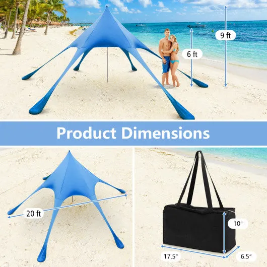 20 x 20 Feet Beach Canopy Tent with UPF50  Sun Protection and Shovel-Blue