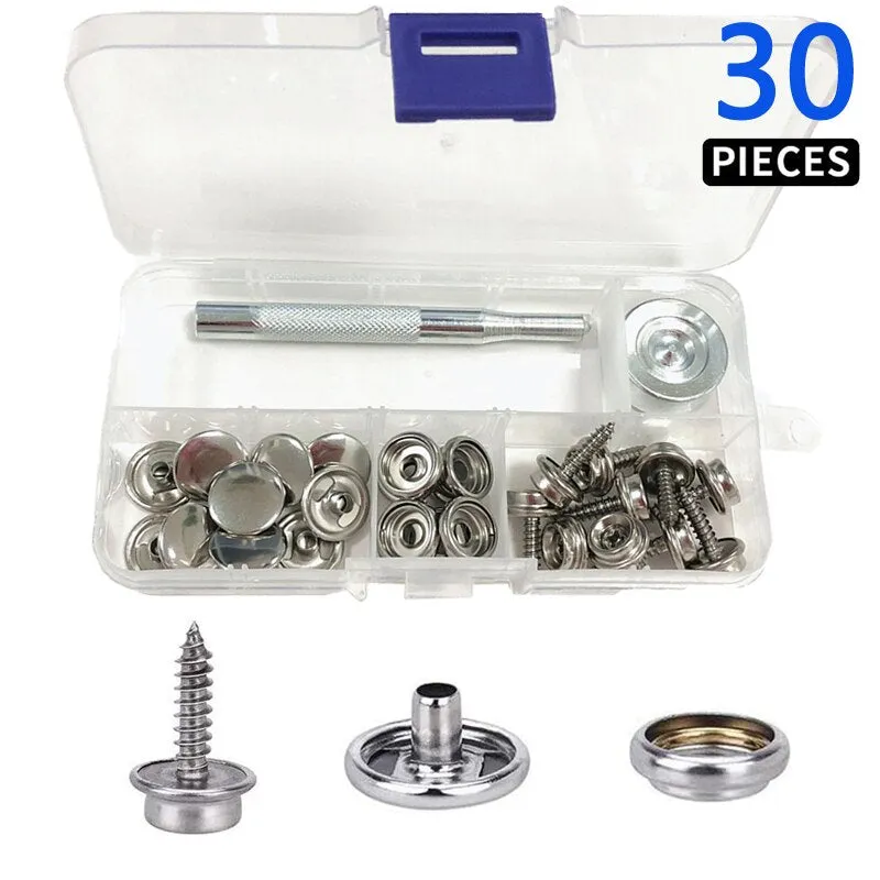 30/150 Pieces Stainless Steel Marine Grade Canvas and Upholstery Boat Cover Snap Button Fastener Kit 15mm Screws Snaps with tool