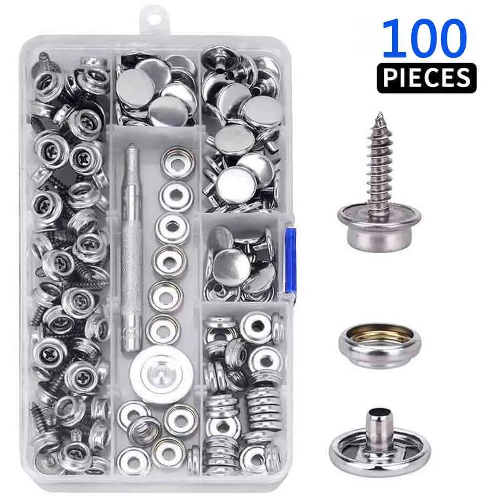 30/150 Pieces Stainless Steel Marine Grade Canvas and Upholstery Boat Cover Snap Button Fastener Kit 15mm Screws Snaps with tool