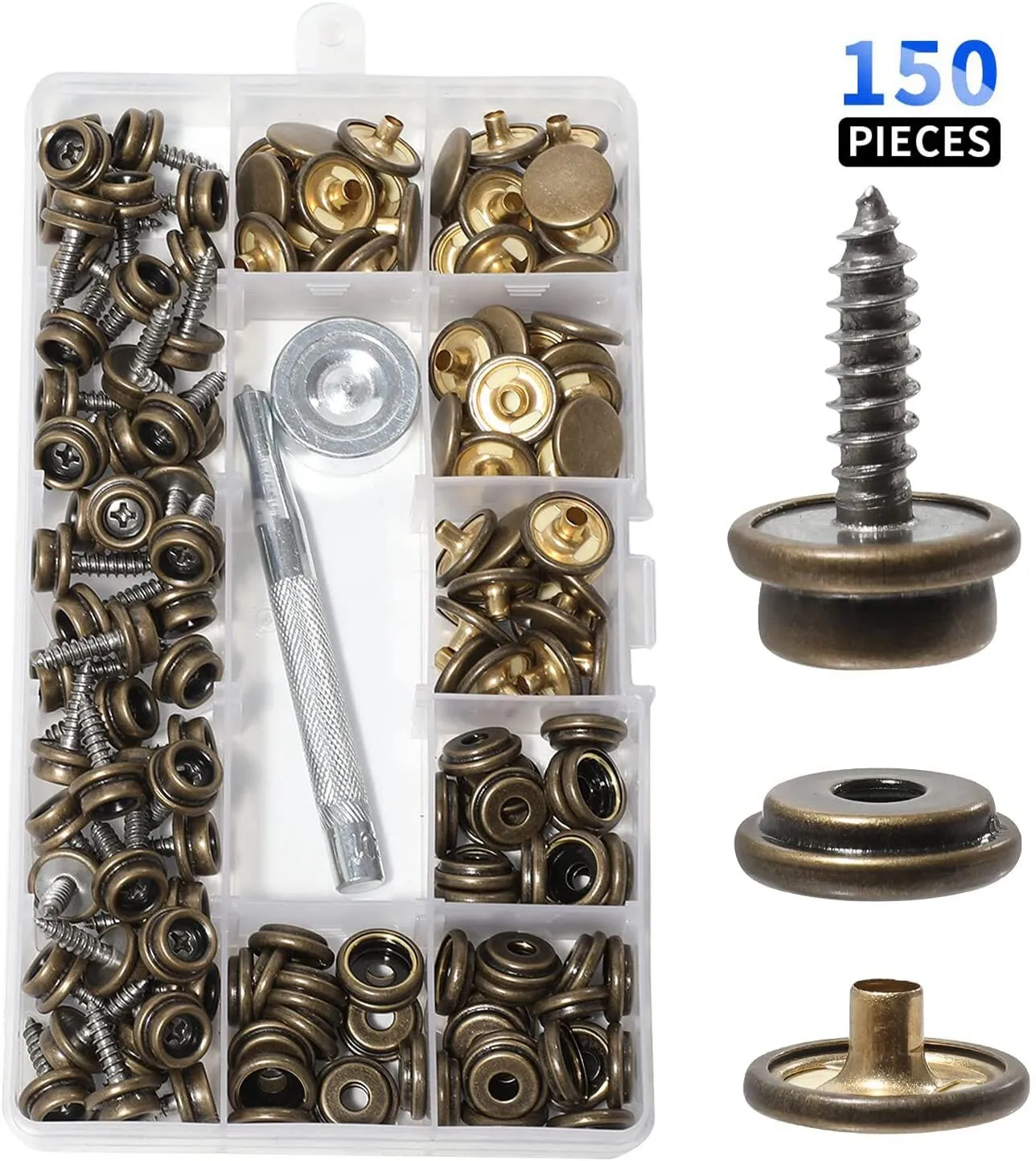 30/150 Pieces Stainless Steel Marine Grade Canvas and Upholstery Boat Cover Snap Button Fastener Kit 15mm Screws Snaps with tool