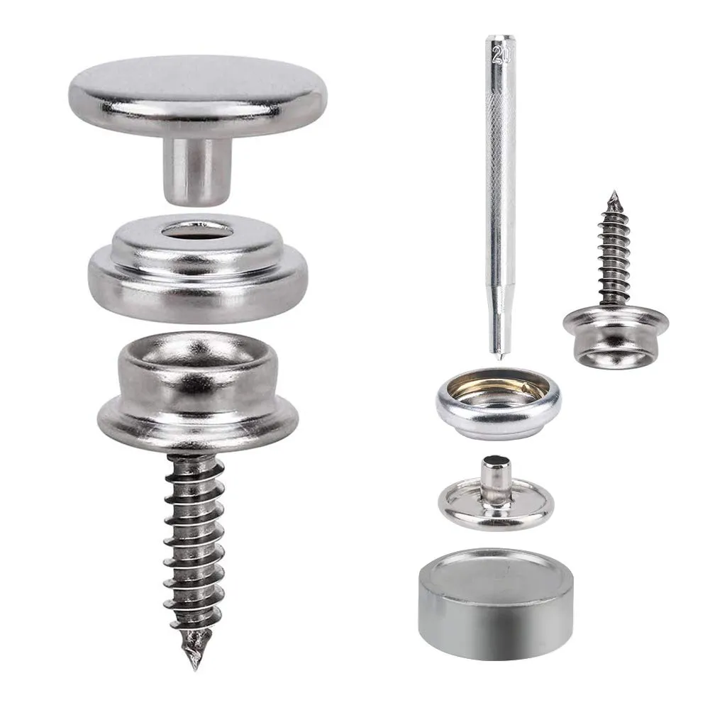 30/150 Pieces Stainless Steel Marine Grade Canvas and Upholstery Boat Cover Snap Button Fastener Kit 15mm Screws Snaps with tool