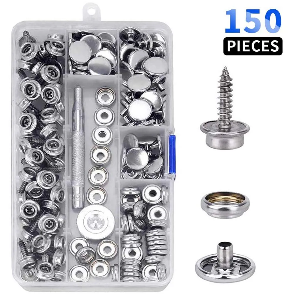 30/150 Pieces Stainless Steel Marine Grade Canvas and Upholstery Boat Cover Snap Button Fastener Kit 15mm Screws Snaps with tool