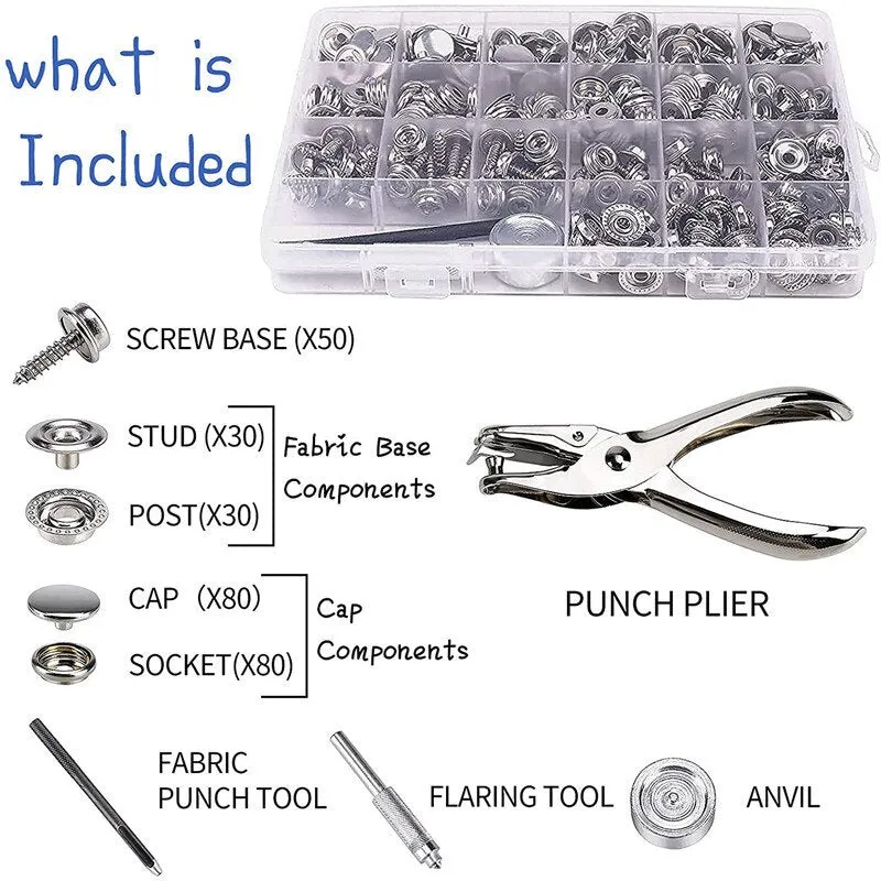 30/150 Pieces Stainless Steel Marine Grade Canvas and Upholstery Boat Cover Snap Button Fastener Kit 15mm Screws Snaps with tool