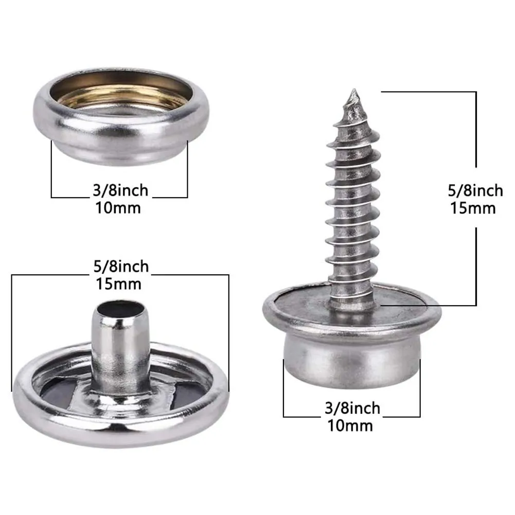 30/150 Pieces Stainless Steel Marine Grade Canvas and Upholstery Boat Cover Snap Button Fastener Kit 15mm Screws Snaps with tool