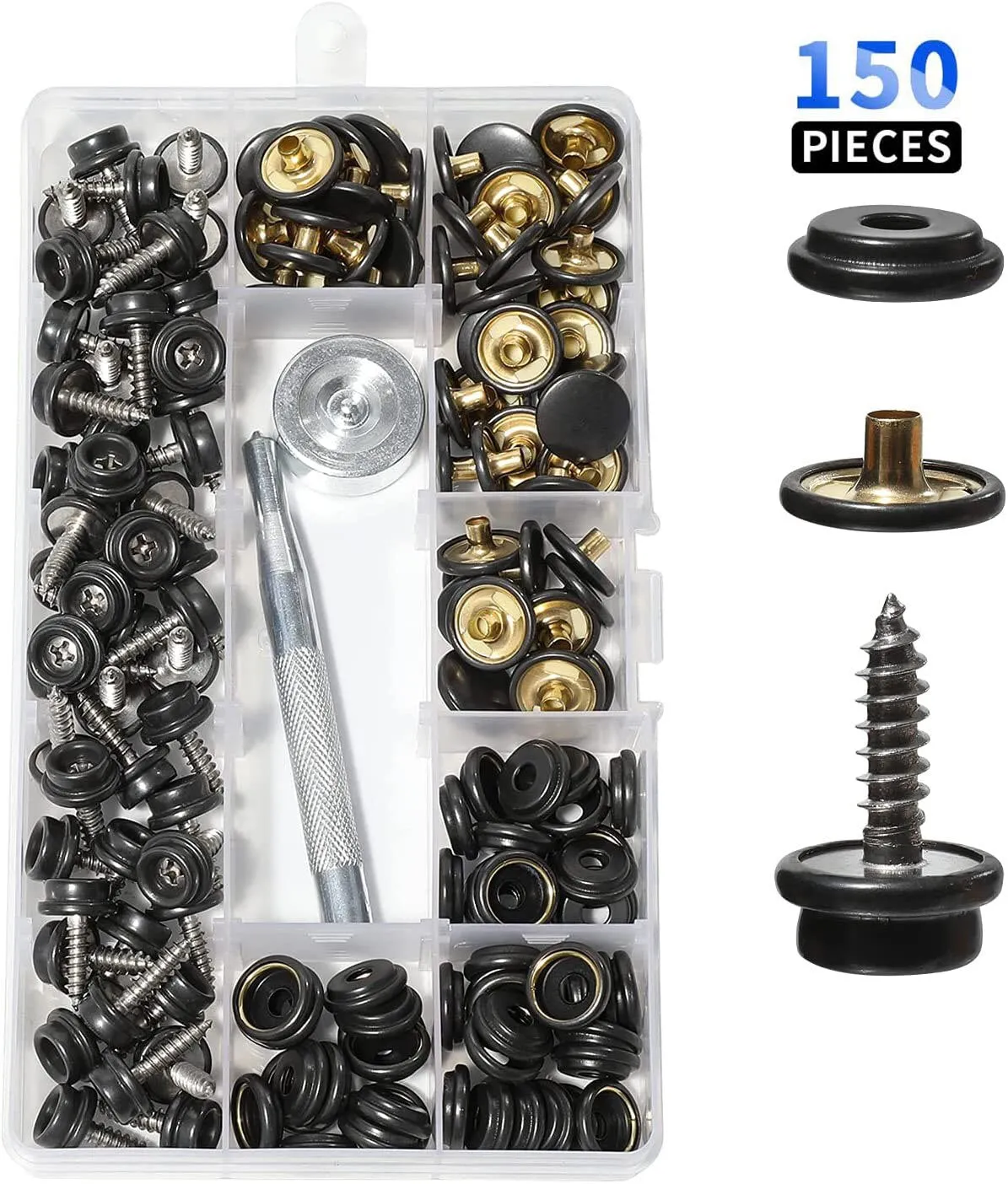 30/150 Pieces Stainless Steel Marine Grade Canvas and Upholstery Boat Cover Snap Button Fastener Kit 15mm Screws Snaps with tool