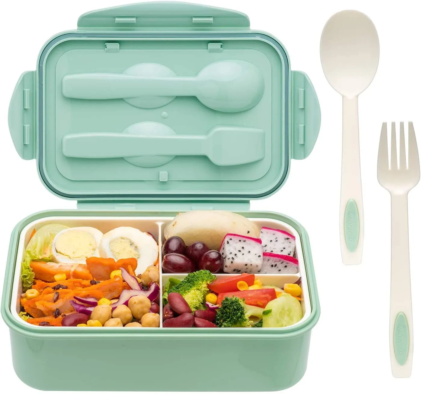 Bento Boxes for All Ages - 1100 ML Capacity Lunch Box with Spoon & Fork for Kids and Adults