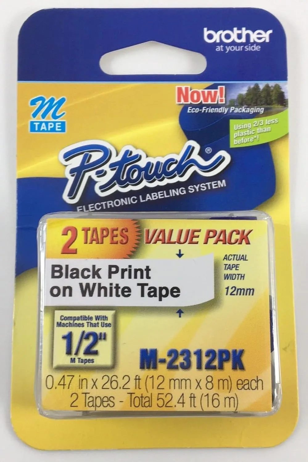 Brother Genuine M-231 1/2" Black on White Tape for P-Touch Labeler, 4 Pack