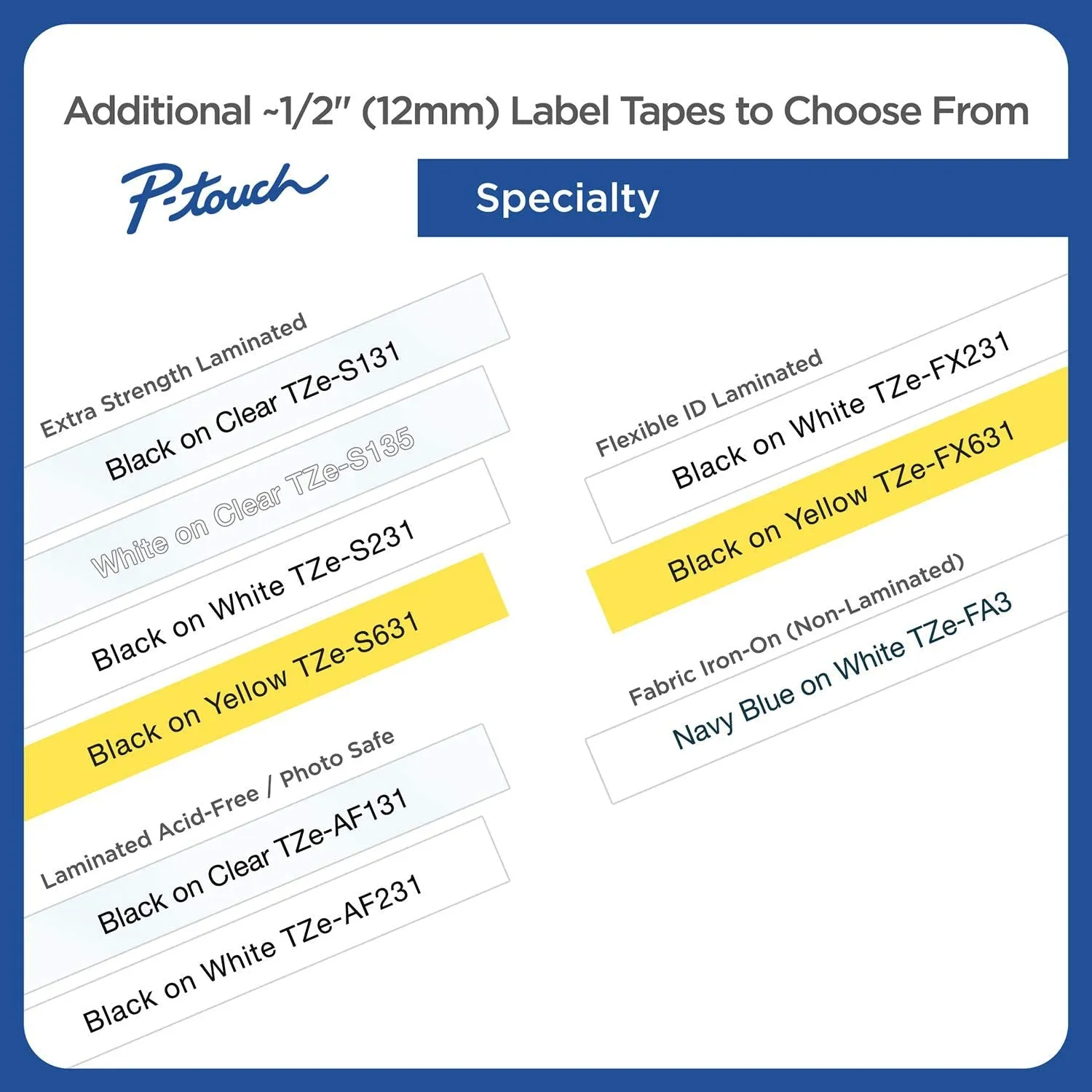 Brother Genuine P-Touch TZE-FX231 Tape, 1/2" (0.47") Wide Flexible-Id Laminated Tape, Black on White, Best Suited for Wire Wrapping and Frlagging, Water-Resistant, 0.47" X 26.2' (12Mm X 8M), TZEFX231