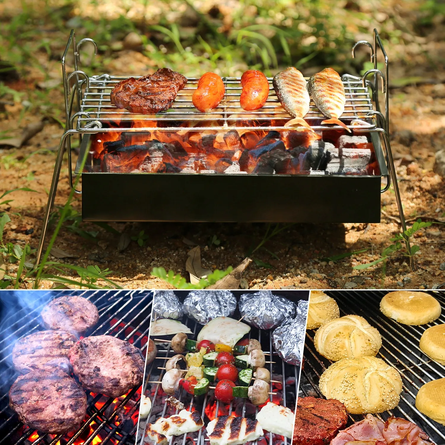 Charcoal Grill Camp Grill Mini Grill Folding Campfire Grill Portable Grill Lightweight Steel Mesh Barbecue Grill Camping Grill for Outdoor Camping Cooking Hiking Tailgating Backpacking Party