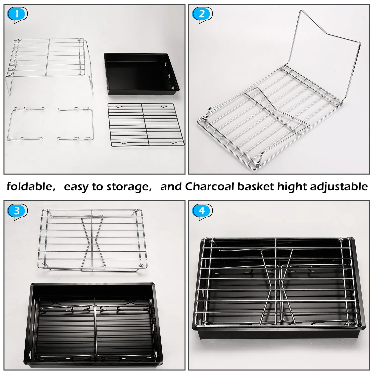 Charcoal Grill Camp Grill Mini Grill Folding Campfire Grill Portable Grill Lightweight Steel Mesh Barbecue Grill Camping Grill for Outdoor Camping Cooking Hiking Tailgating Backpacking Party