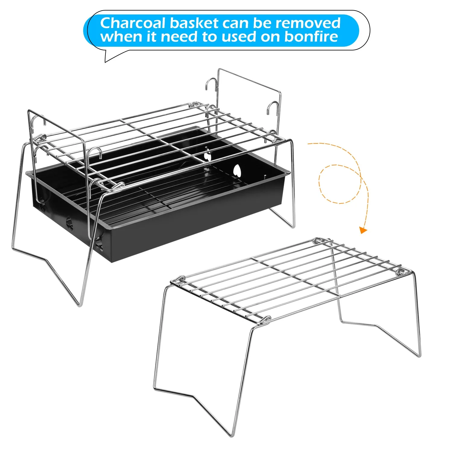Charcoal Grill Camp Grill Mini Grill Folding Campfire Grill Portable Grill Lightweight Steel Mesh Barbecue Grill Camping Grill for Outdoor Camping Cooking Hiking Tailgating Backpacking Party