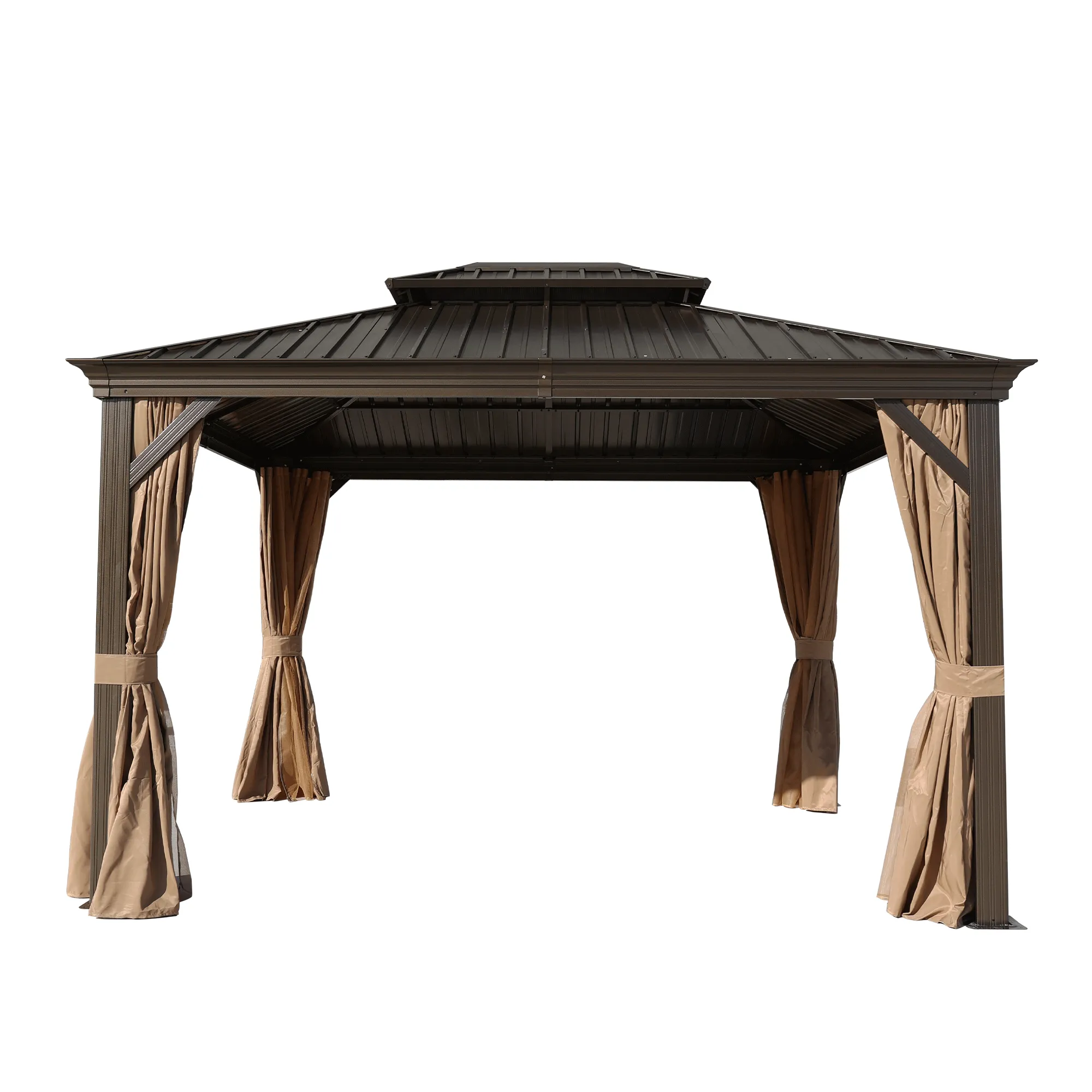 Delta 10X12 ft Patio Gazebo with Netting & Curtains - Brown