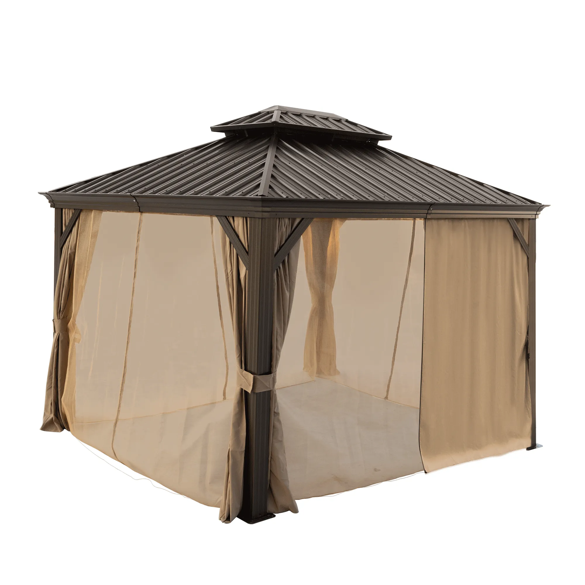 Delta 10X12 ft Patio Gazebo with Netting & Curtains - Brown