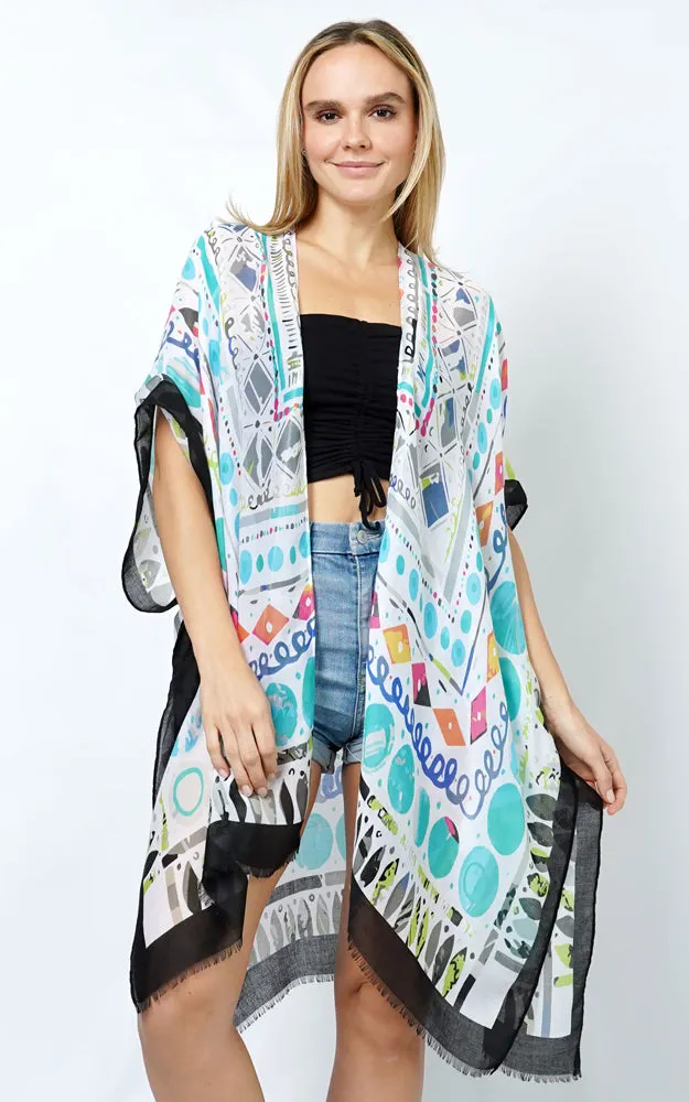 EVT10996 TRIBE PATTERN ABSTRACT PRINT KIMONO