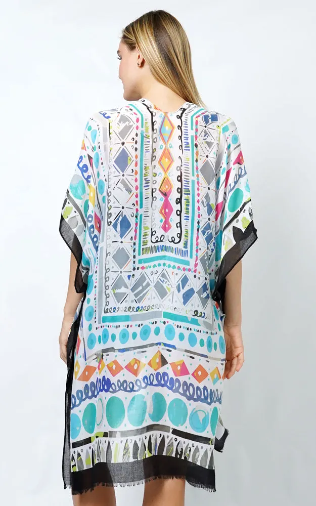EVT10996 TRIBE PATTERN ABSTRACT PRINT KIMONO