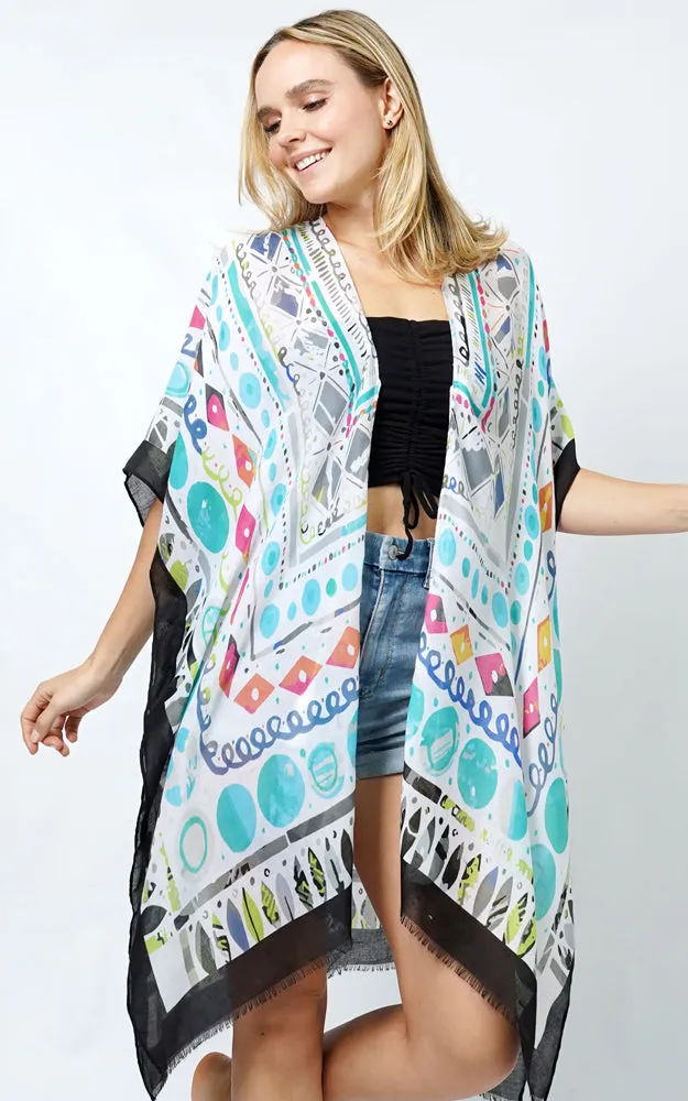 EVT10996 TRIBE PATTERN ABSTRACT PRINT KIMONO