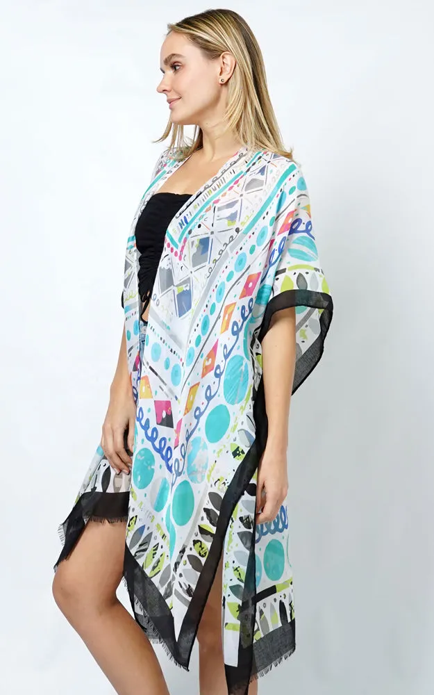 EVT10996 TRIBE PATTERN ABSTRACT PRINT KIMONO
