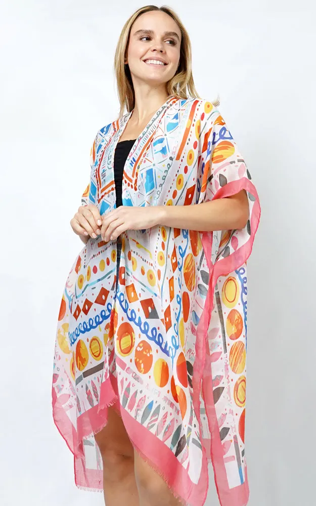 EVT10996 TRIBE PATTERN ABSTRACT PRINT KIMONO