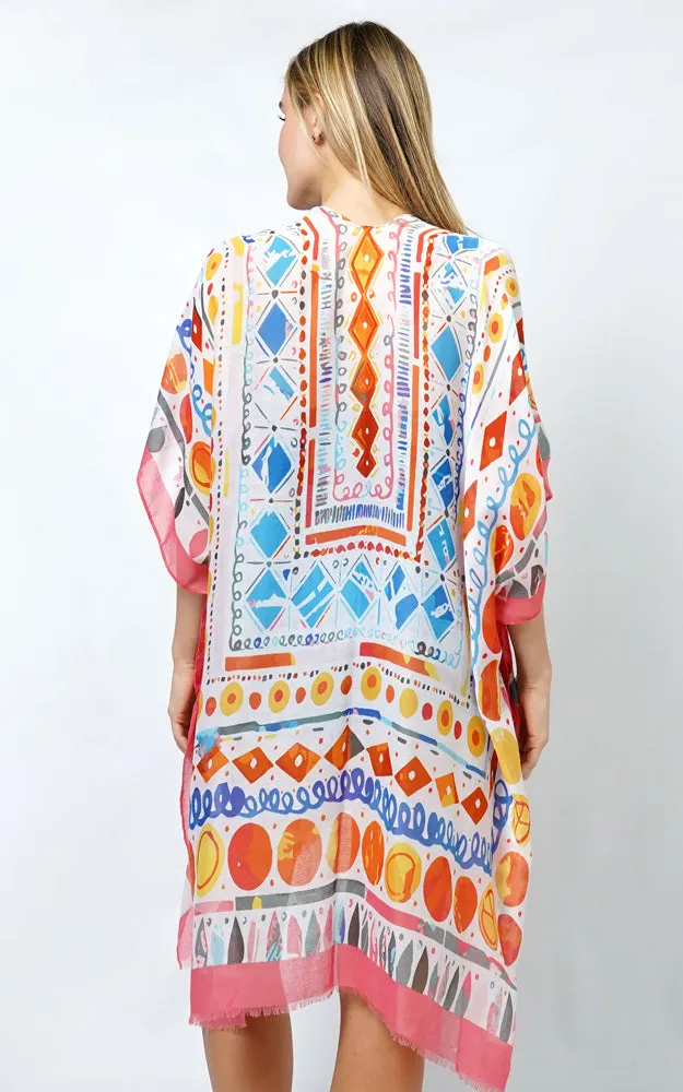 EVT10996 TRIBE PATTERN ABSTRACT PRINT KIMONO
