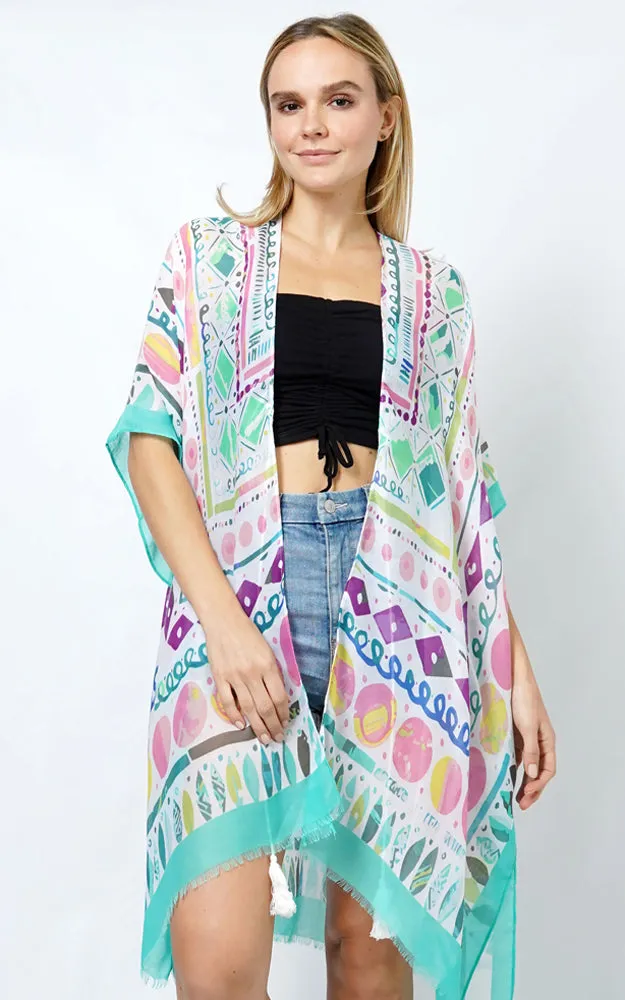 EVT10996 TRIBE PATTERN ABSTRACT PRINT KIMONO