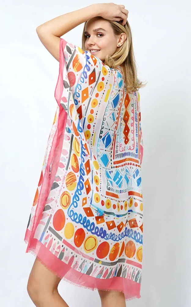 EVT10996 TRIBE PATTERN ABSTRACT PRINT KIMONO