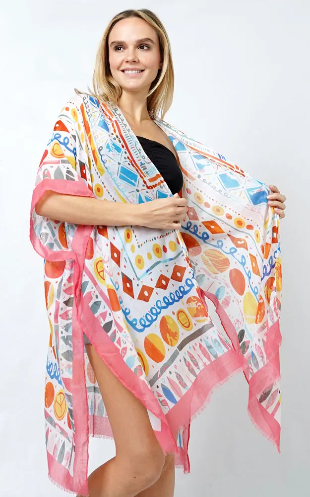 EVT10996 TRIBE PATTERN ABSTRACT PRINT KIMONO
