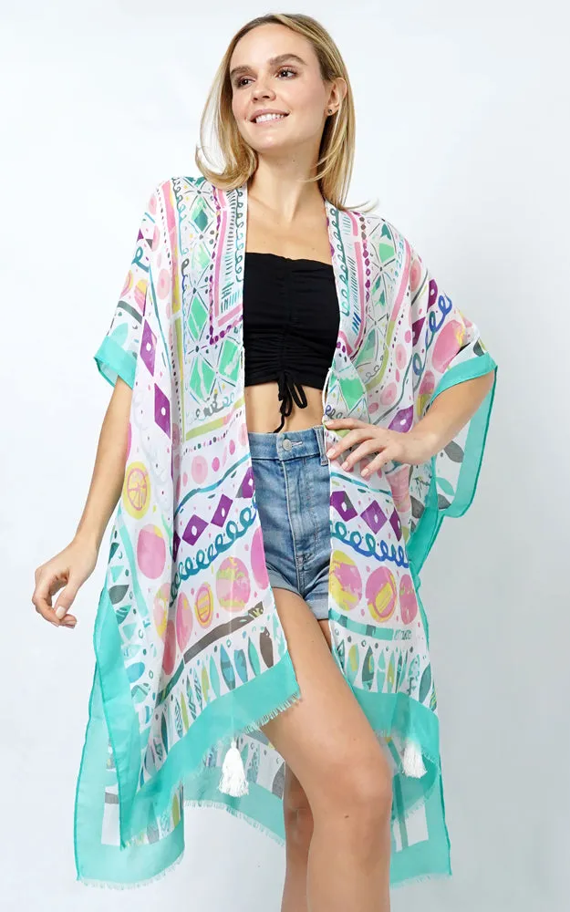 EVT10996 TRIBE PATTERN ABSTRACT PRINT KIMONO