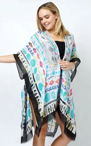 EVT10996 TRIBE PATTERN ABSTRACT PRINT KIMONO