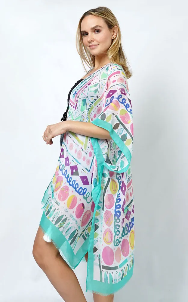EVT10996 TRIBE PATTERN ABSTRACT PRINT KIMONO