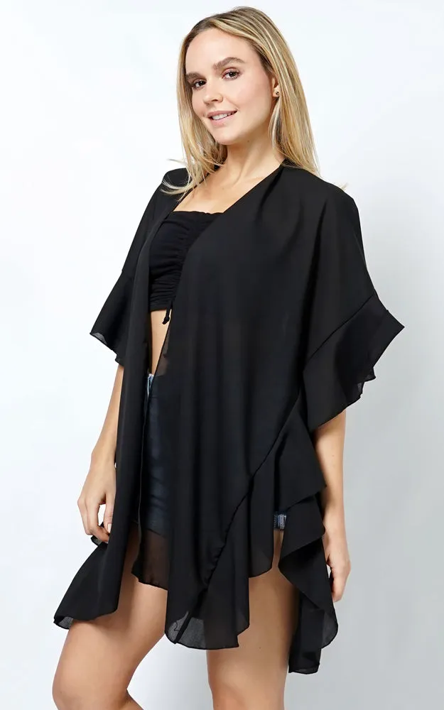 EVT11016 CHIFFON RUFFLE KIMONO