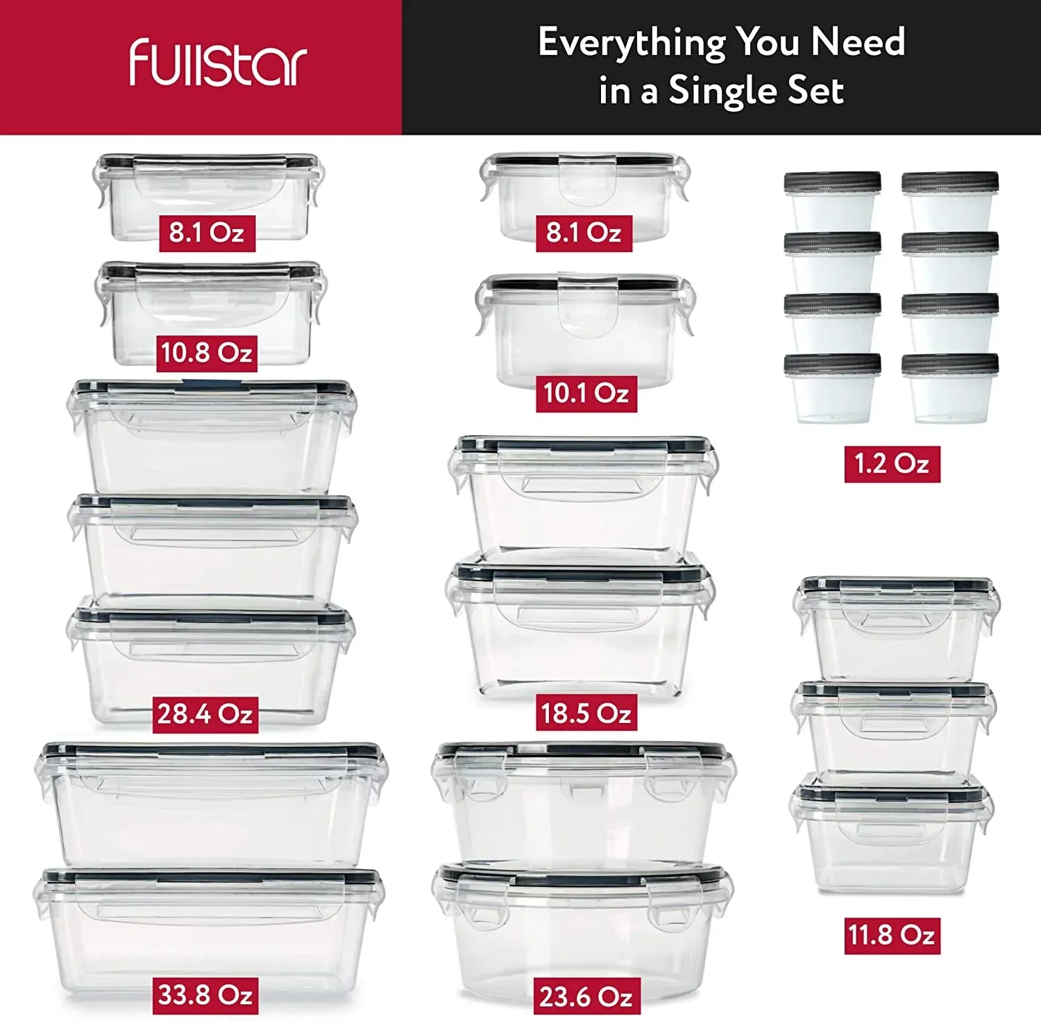 Fullstar 50 pcs Meal Prep Container, Airtight Plastic Food Storage Containers Set
