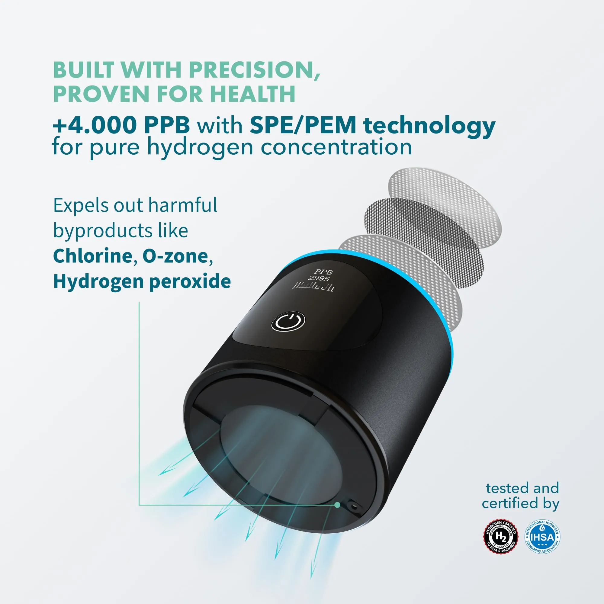 Hydrogen Water Bottle Generator - Up to 4100  PPB Concentration - SPE/PEM Technology - Certified H2 Generator - Portable Athletic Performance & Hydration System - 6-Hour Hydrogen Retention (Black)