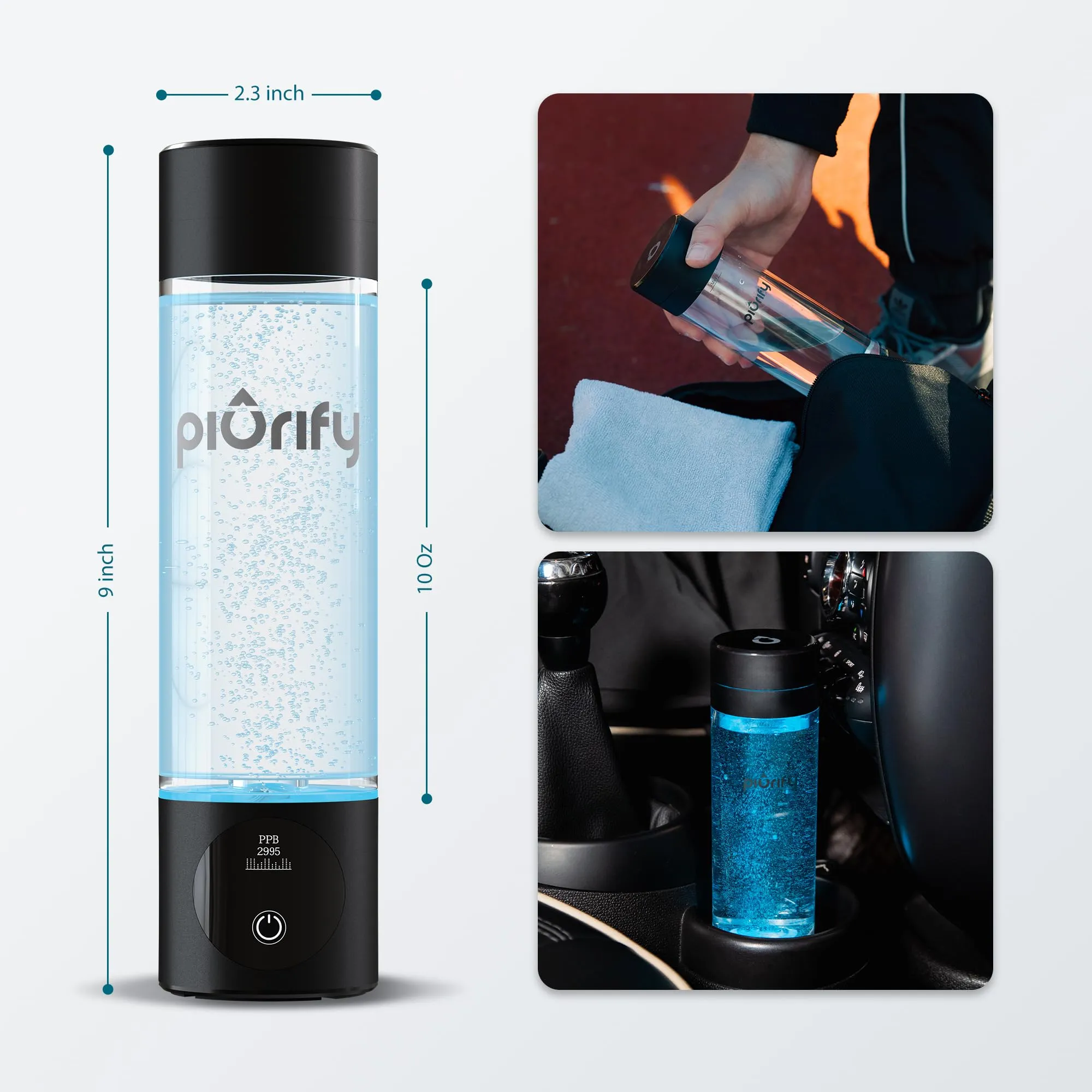 Hydrogen Water Bottle Generator - Up to 4100  PPB Concentration - SPE/PEM Technology - Certified H2 Generator - Portable Athletic Performance & Hydration System - 6-Hour Hydrogen Retention (Black)