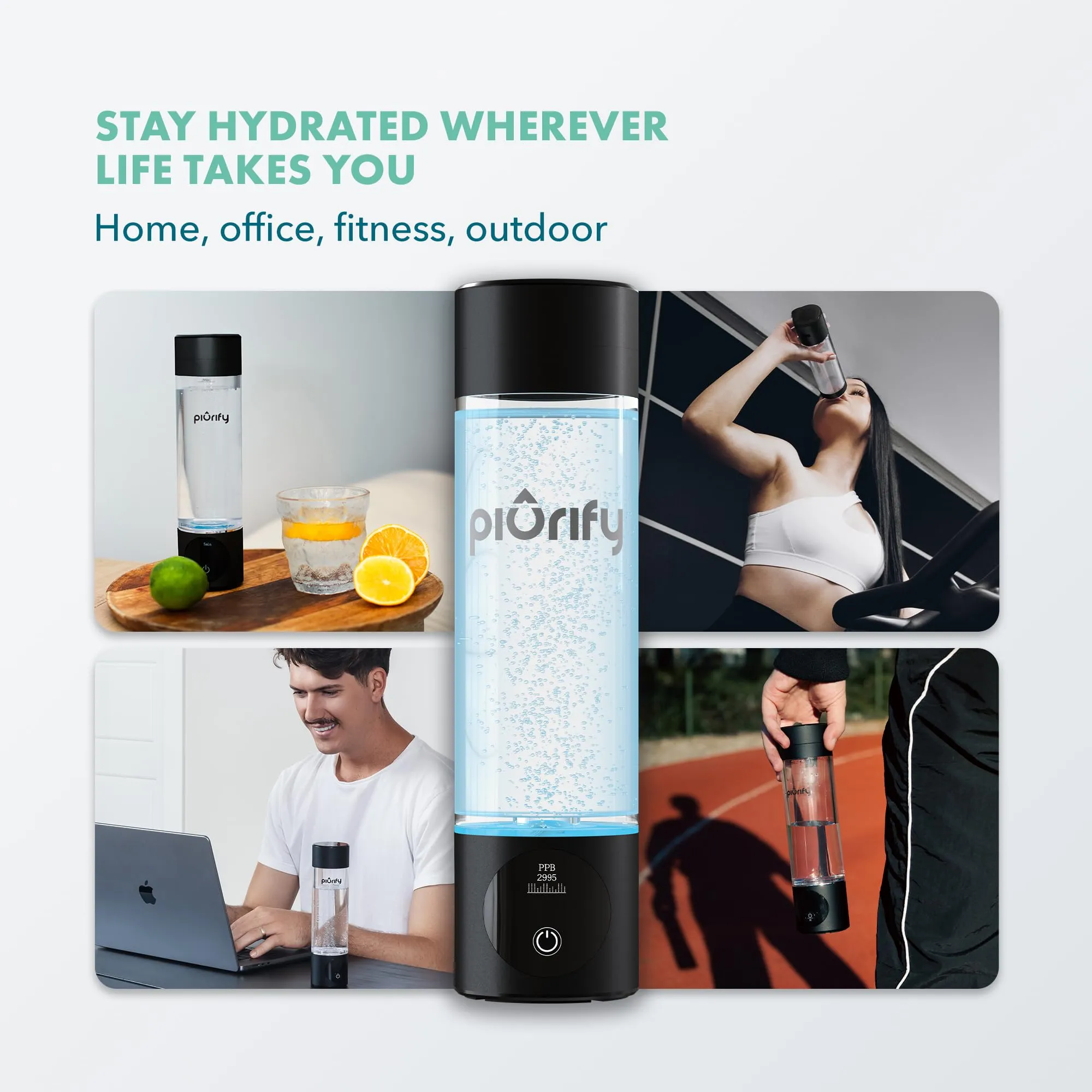 Hydrogen Water Bottle Generator - Up to 4100  PPB Concentration - SPE/PEM Technology - Certified H2 Generator - Portable Athletic Performance & Hydration System - 6-Hour Hydrogen Retention (Black)