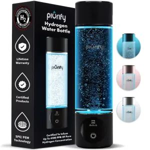 Hydrogen Water Bottle Generator - Up to 4100  PPB Concentration - SPE/PEM Technology - Certified H2 Generator - Portable Athletic Performance & Hydration System - 6-Hour Hydrogen Retention (Black)