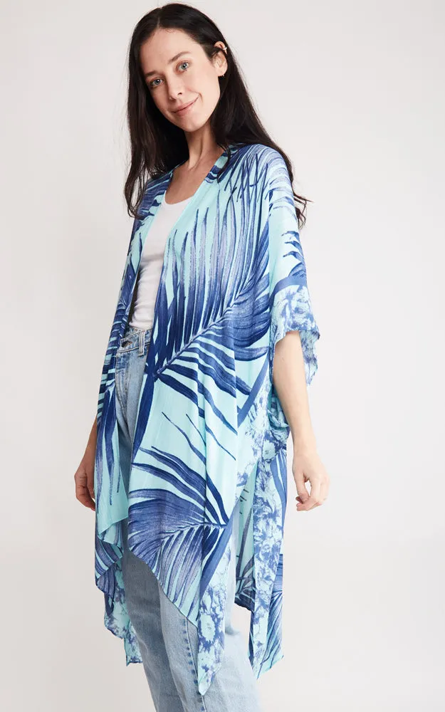 JP2115 Palm Tree Leaves Pattern Design Cover Up Kimono