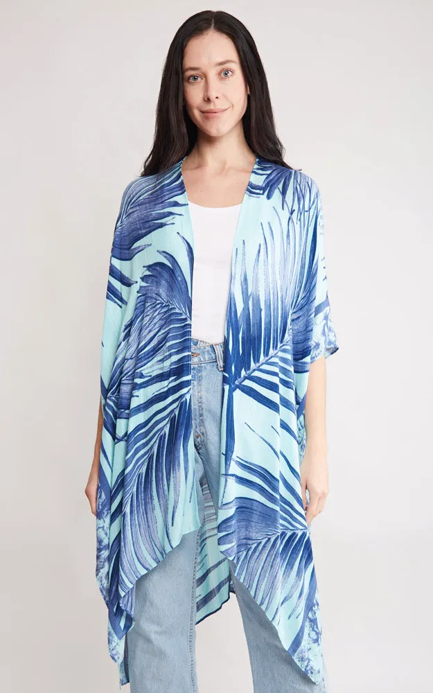 JP2115 Palm Tree Leaves Pattern Design Cover Up Kimono