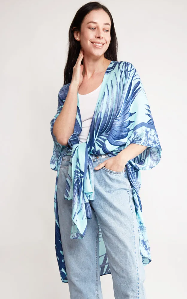 JP2115 Palm Tree Leaves Pattern Design Cover Up Kimono